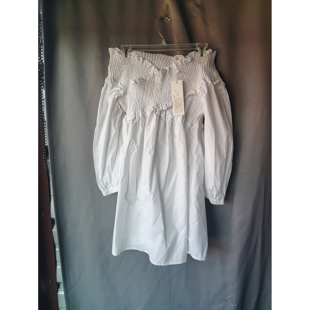 Classy White Smocked Off The Shoulder Ruffle Mini Dress SYH029 Womens Small NWT